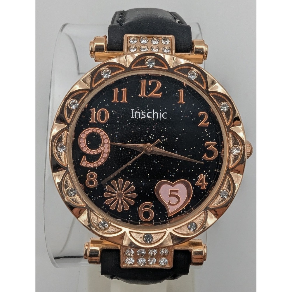 Sparkle Heart Inschic‎ Beautiful Gold And Black Watch, New Battery